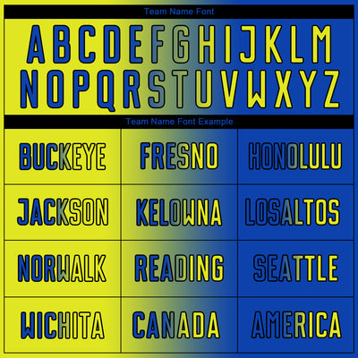 Custom Thunder Blue Neon Yellow-Black Sublimation Gradient Fashion Soccer Uniform Jersey