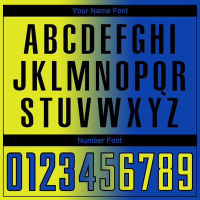 Custom Thunder Blue Neon Yellow-Black Sublimation Gradient Fashion Soccer Uniform Jersey