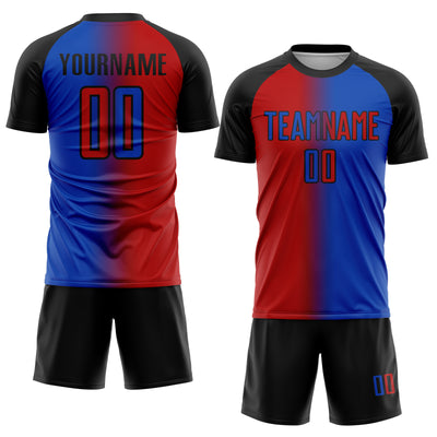Custom Thunder Blue Red-Black Sublimation Gradient Fashion Soccer Uniform Jersey
