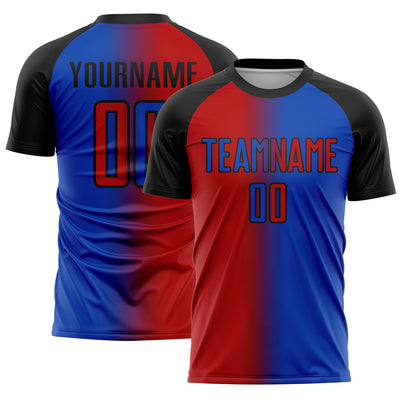 Custom Thunder Blue Red-Black Sublimation Gradient Fashion Soccer Uniform Jersey