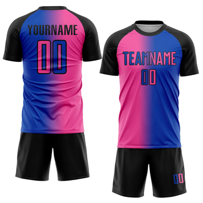 Custom Thunder Blue Pink-Black Sublimation Gradient Fashion Soccer Uniform Jersey
