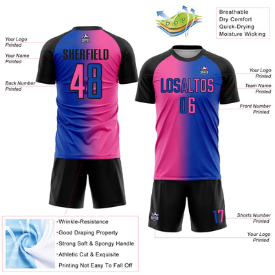 Custom Thunder Blue Pink-Black Sublimation Gradient Fashion Soccer Uniform Jersey