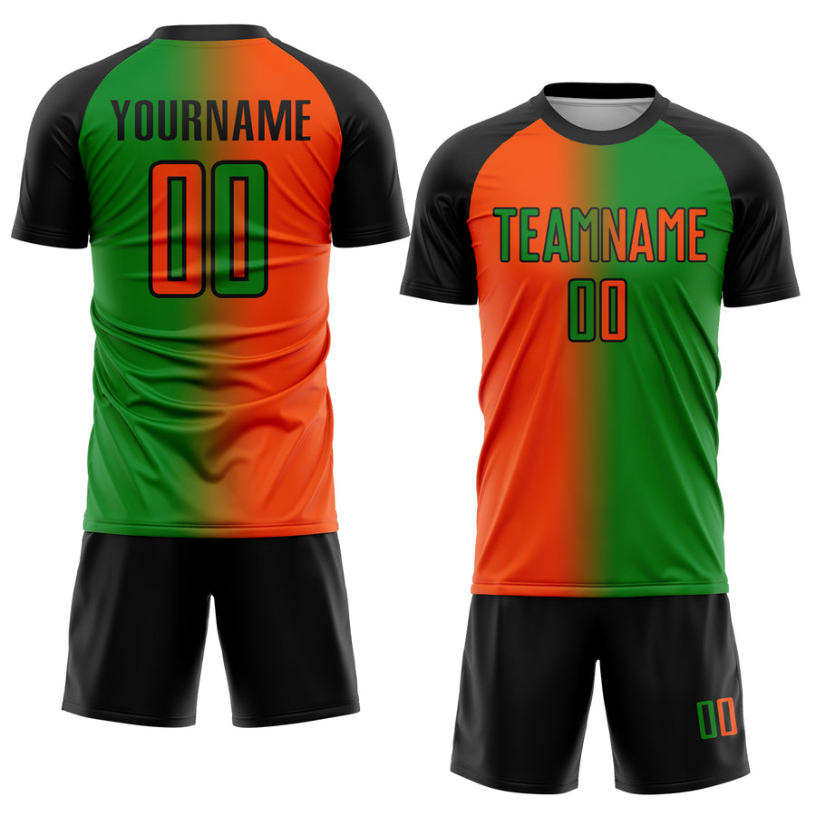 Custom Grass Green Orange-Black Sublimation Gradient Fashion Soccer Uniform Jersey