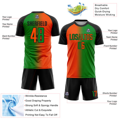 Custom Grass Green Orange-Black Sublimation Gradient Fashion Soccer Uniform Jersey