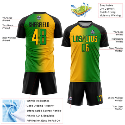 Custom Grass Green Gold-Black Sublimation Gradient Fashion Soccer Uniform Jersey