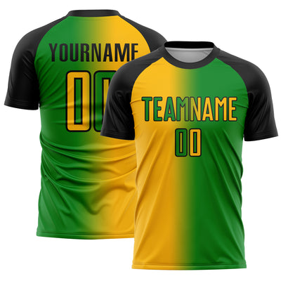 Custom Grass Green Gold-Black Sublimation Gradient Fashion Soccer Uniform Jersey