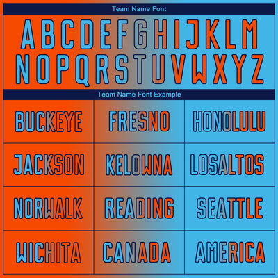 Custom Sky Blue Orange-Navy Sublimation Gradient Fashion Soccer Uniform Jersey