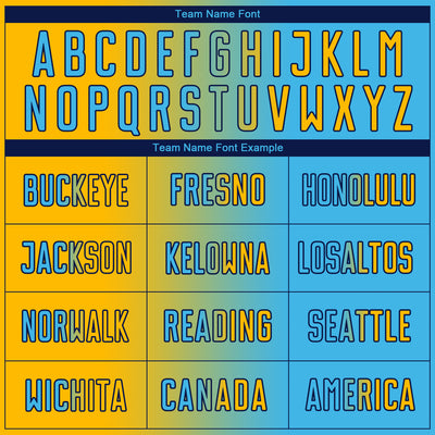 Custom Sky Blue Gold-Black Sublimation Gradient Fashion Soccer Uniform Jersey