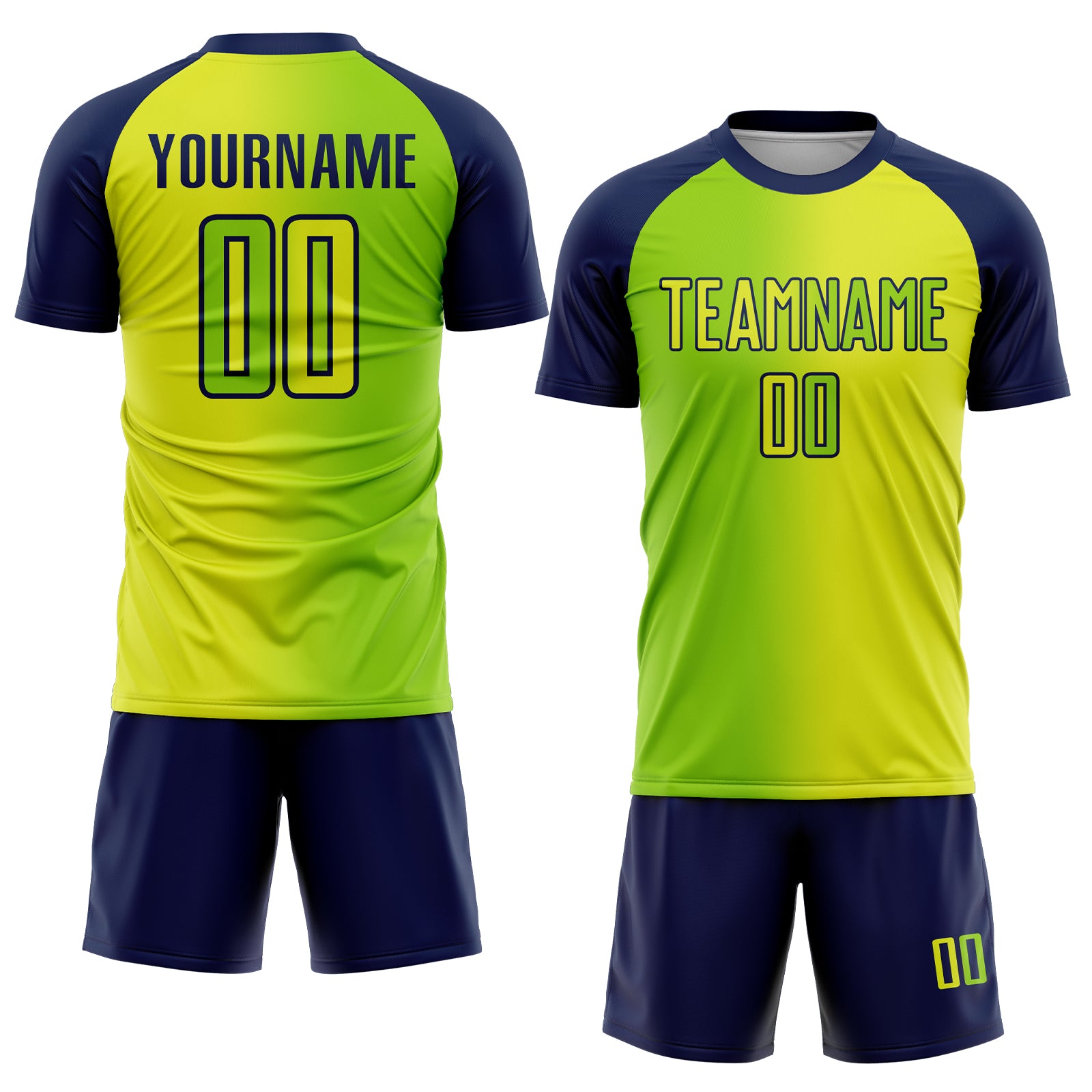 Custom Neon Yellow Neon Green-Navy Sublimation Gradient Fashion Soccer Uniform Jersey