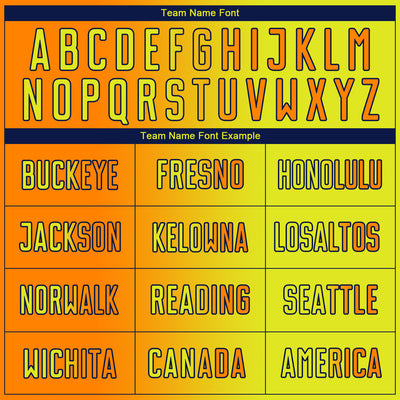 Custom Neon Yellow Bay Orange-Navy Sublimation Gradient Fashion Soccer Uniform Jersey