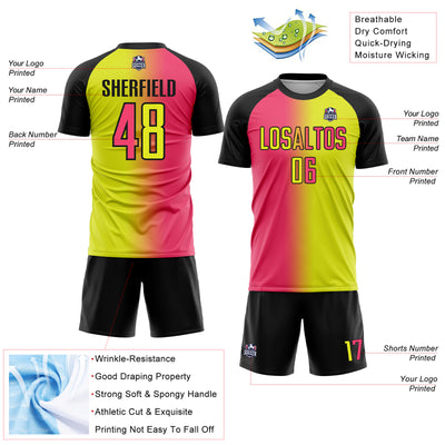 Custom Neon Yellow Neon Pink-Black Sublimation Gradient Fashion Soccer Uniform Jersey