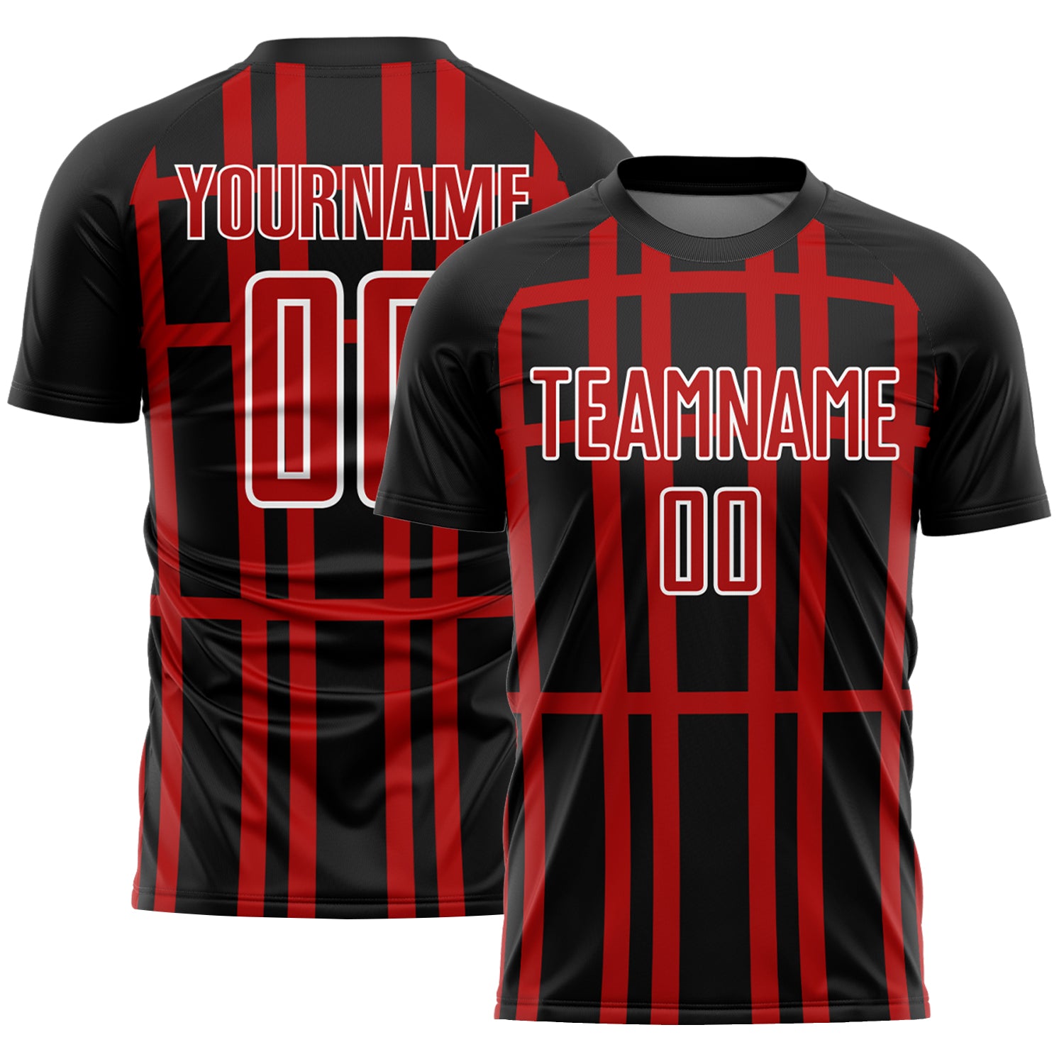 Custom Black Red-White Stripe Line Sublimation Soccer Uniform Jersey