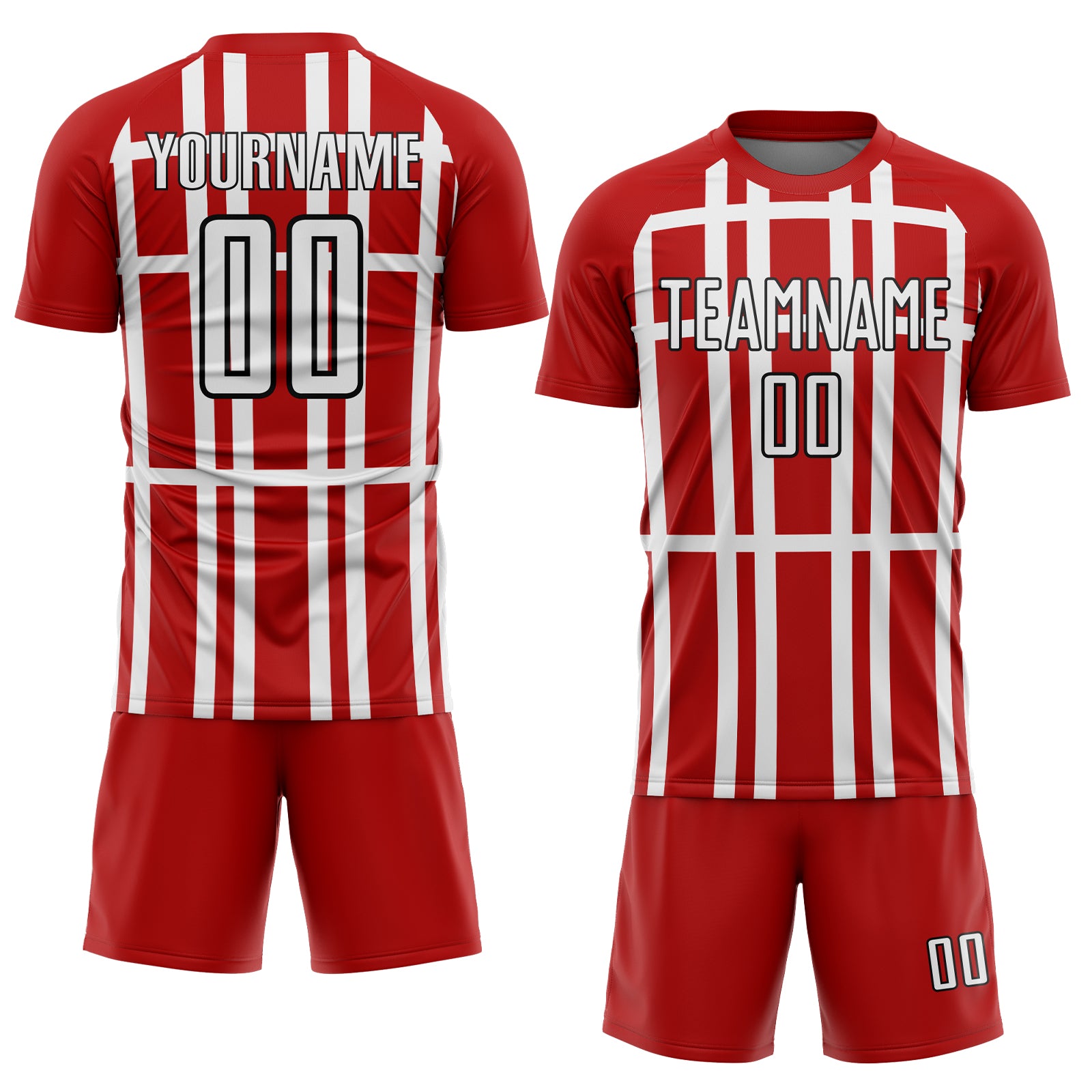 Custom Red White-Black Stripe Line Sublimation Soccer Uniform Jersey