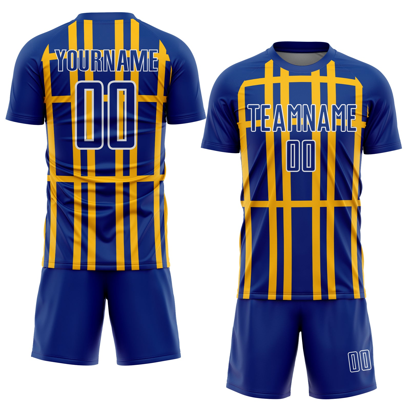Custom Royal Gold-White Stripe Line Sublimation Soccer Uniform Jersey