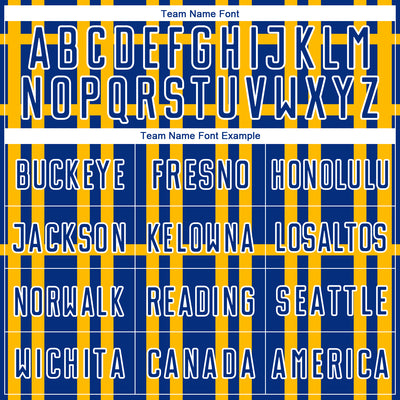 Custom Royal Gold-White Stripe Line Sublimation Soccer Uniform Jersey