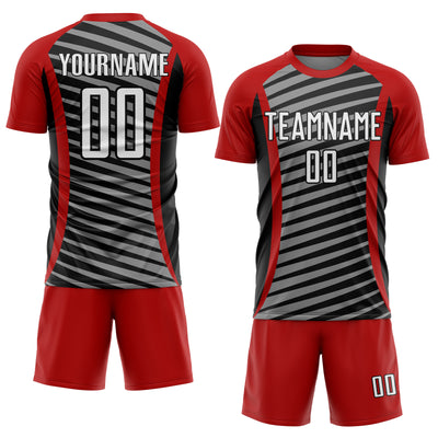 Custom Red White-Black Stripe Line Sublimation Soccer Uniform Jersey