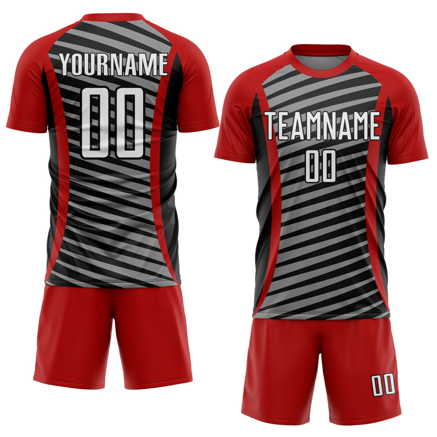 Custom Red White-Black Stripe Line Sublimation Soccer Uniform Jersey