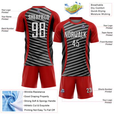 Custom Red White-Black Stripe Line Sublimation Soccer Uniform Jersey