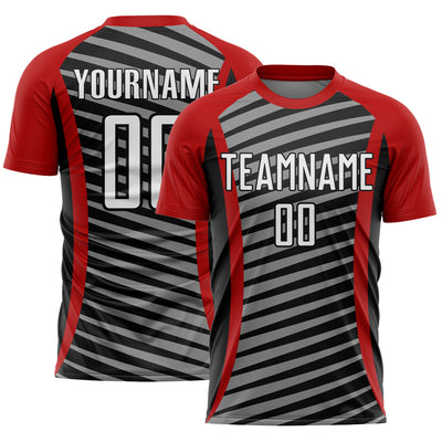 Custom Red White-Black Stripe Line Sublimation Soccer Uniform Jersey