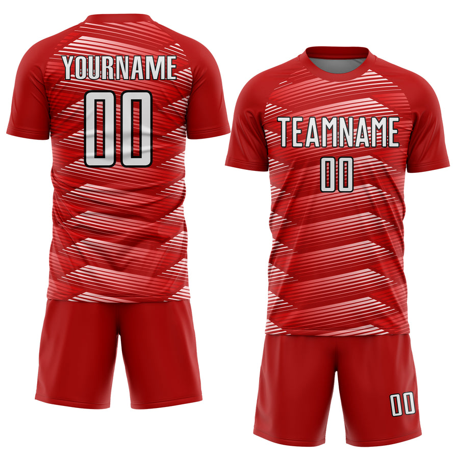 Custom Red White-Black Stripe Line Sublimation Soccer Uniform Jersey