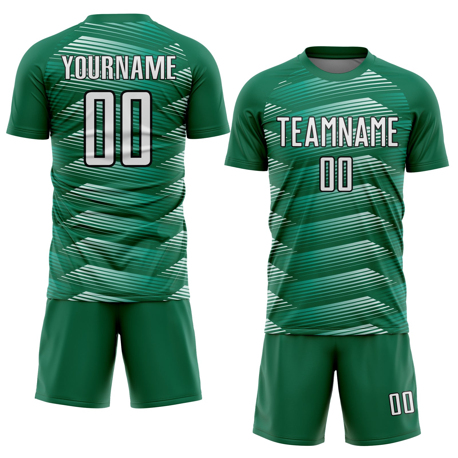 Custom Kelly Green White-Black Stripe Line Sublimation Soccer Uniform Jersey
