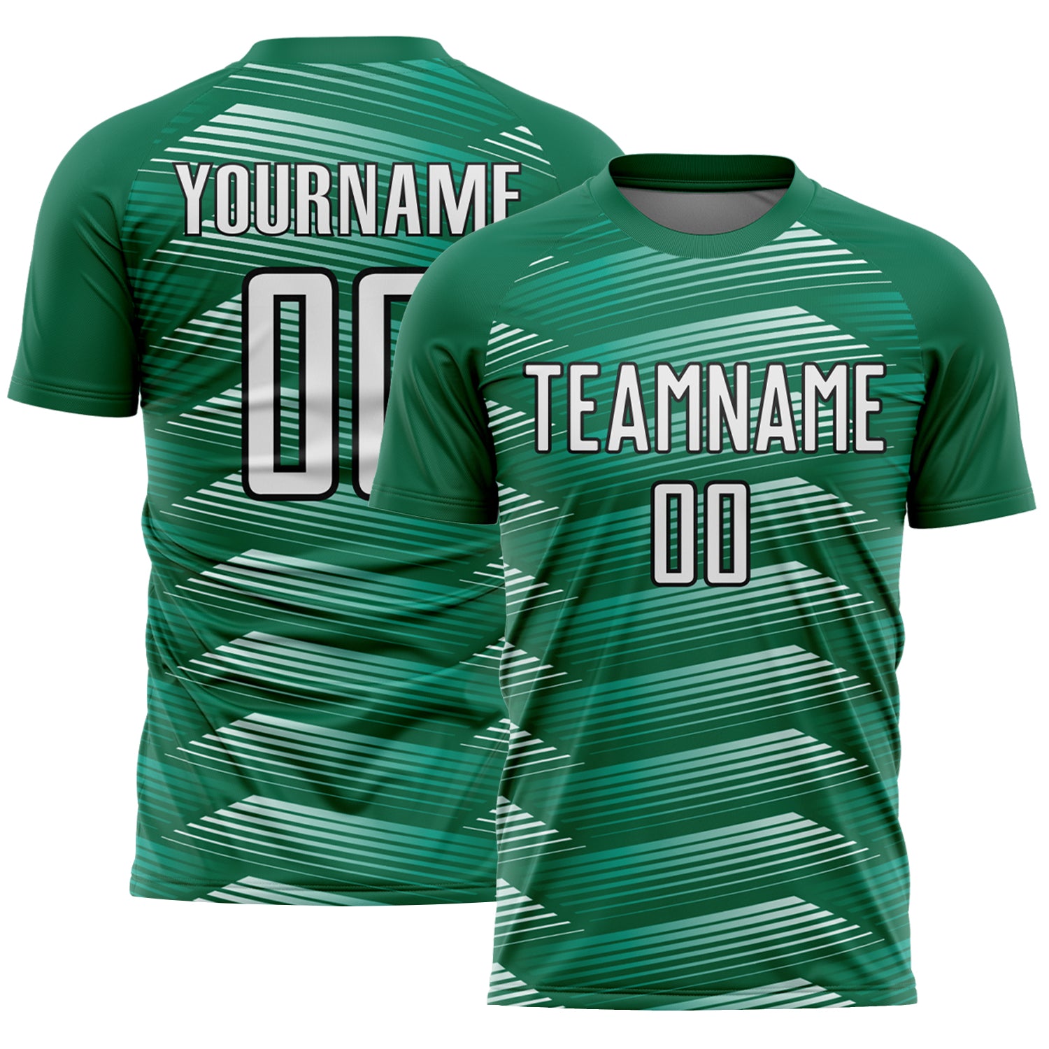 Custom Kelly Green White-Black Stripe Line Sublimation Soccer Uniform Jersey