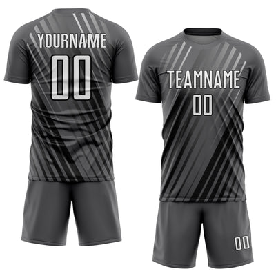Custom Steel Gray White-Black Stripe Line Sublimation Soccer Uniform Jersey