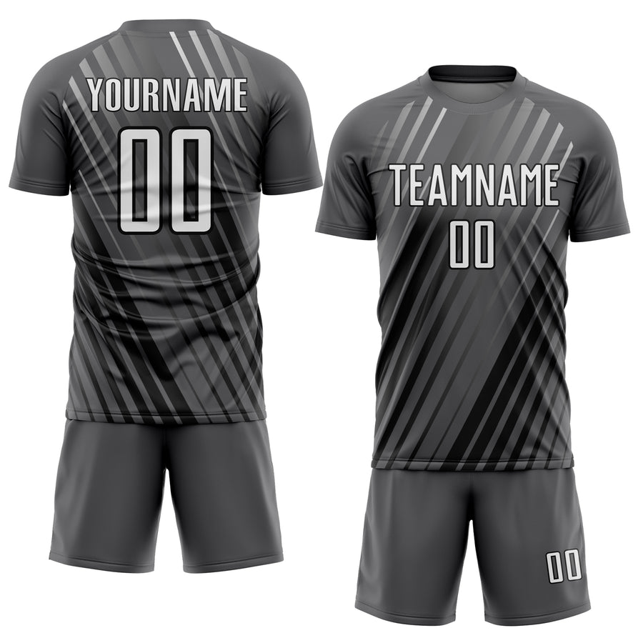 Custom Steel Gray White-Black Stripe Line Sublimation Soccer Uniform Jersey