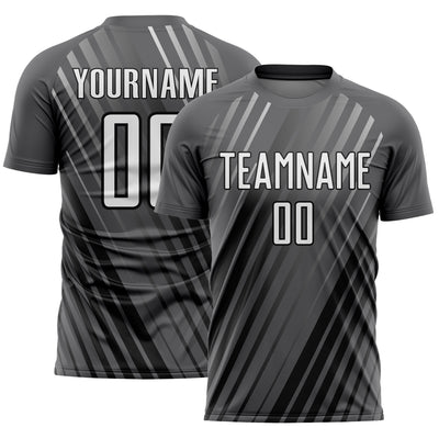 Custom Steel Gray White-Black Stripe Line Sublimation Soccer Uniform Jersey