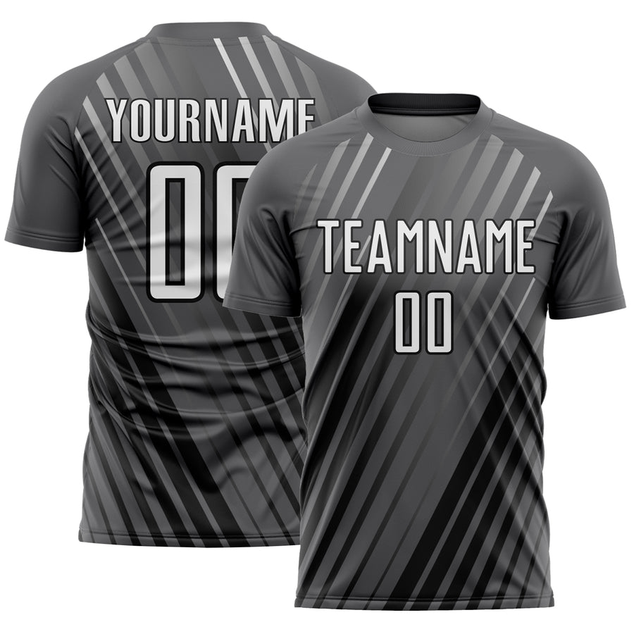 Custom Steel Gray White-Black Stripe Line Sublimation Soccer Uniform Jersey