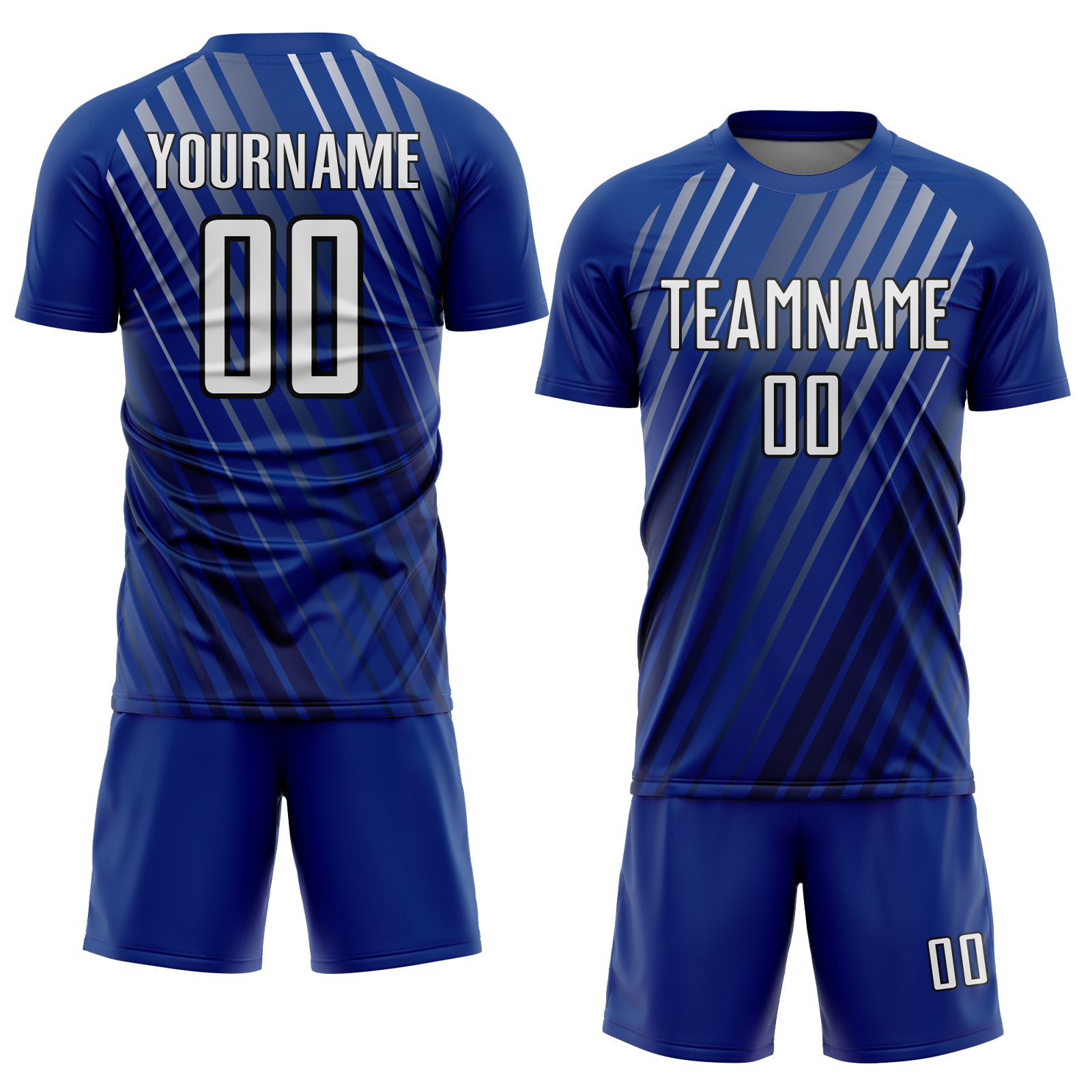 Custom Royal White-Black Stripe Line Sublimation Soccer Uniform Jersey
