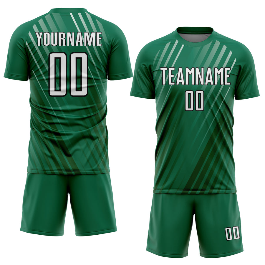 Custom Kelly Green White-Black Stripe Line Sublimation Soccer Uniform Jersey
