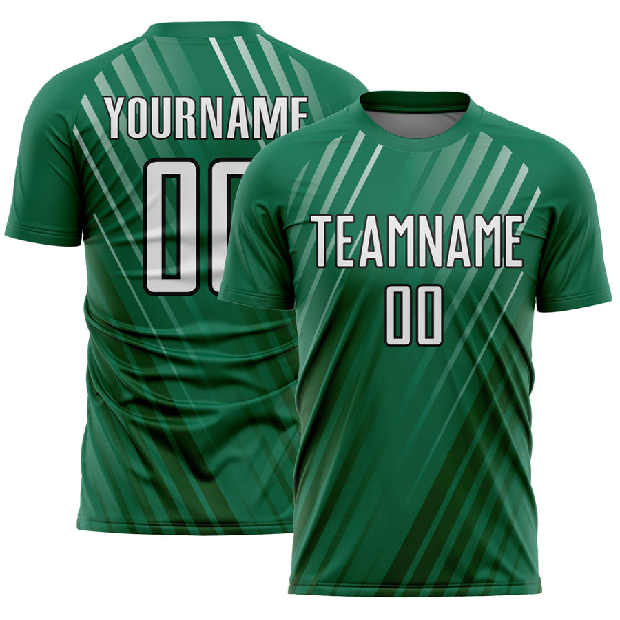 Custom Kelly Green White-Black Stripe Line Sublimation Soccer Uniform Jersey