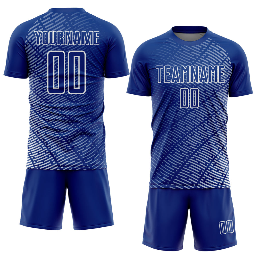 Custom Royal White Stripe Line Sublimation Soccer Uniform Jersey