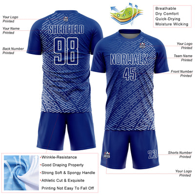 Custom Royal White Stripe Line Sublimation Soccer Uniform Jersey