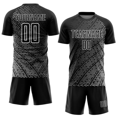 Custom Black White Stripe Line Sublimation Soccer Uniform Jersey