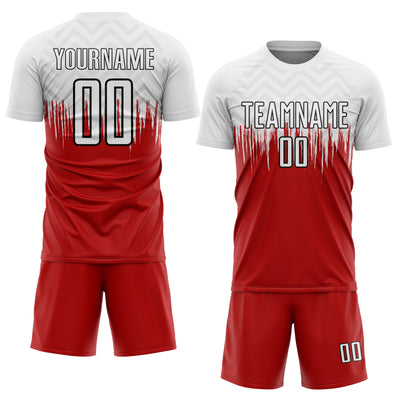 Custom White Red-Black Gradient Dripping Splatter Art Sublimation Soccer Uniform Jersey