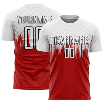 Custom White Red-Black Gradient Dripping Splatter Art Sublimation Soccer Uniform Jersey