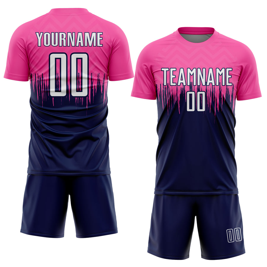 Custom Pink White-Navy Gradient Dripping Splatter Art Sublimation Soccer Uniform Jersey