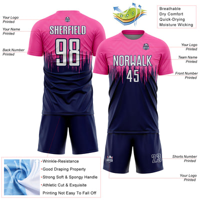 Custom Pink White-Navy Gradient Dripping Splatter Art Sublimation Soccer Uniform Jersey