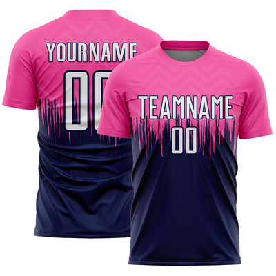 Custom Pink White-Navy Gradient Dripping Splatter Art Sublimation Soccer Uniform Jersey