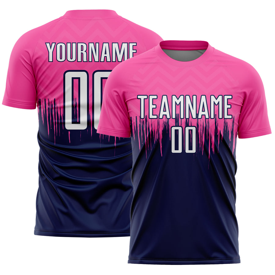 Custom Pink White-Navy Gradient Dripping Splatter Art Sublimation Soccer Uniform Jersey