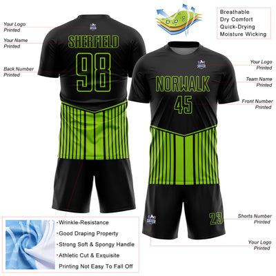 Custom Black Neon Green Stripe Line Sublimation Soccer Uniform Jersey