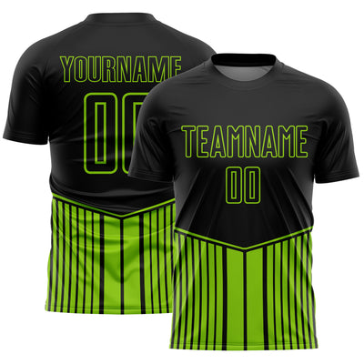 Custom Black Neon Green Stripe Line Sublimation Soccer Uniform Jersey