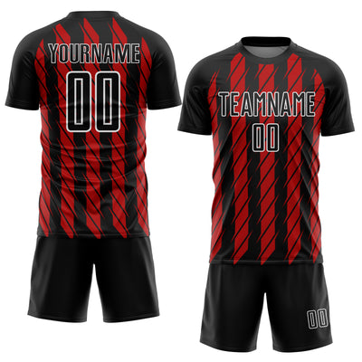 Custom Black Red-White Stripe Line Sublimation Soccer Uniform Jersey