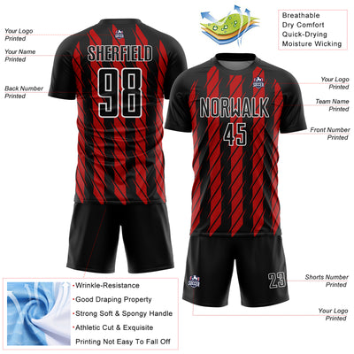 Custom Black Red-White Stripe Line Sublimation Soccer Uniform Jersey