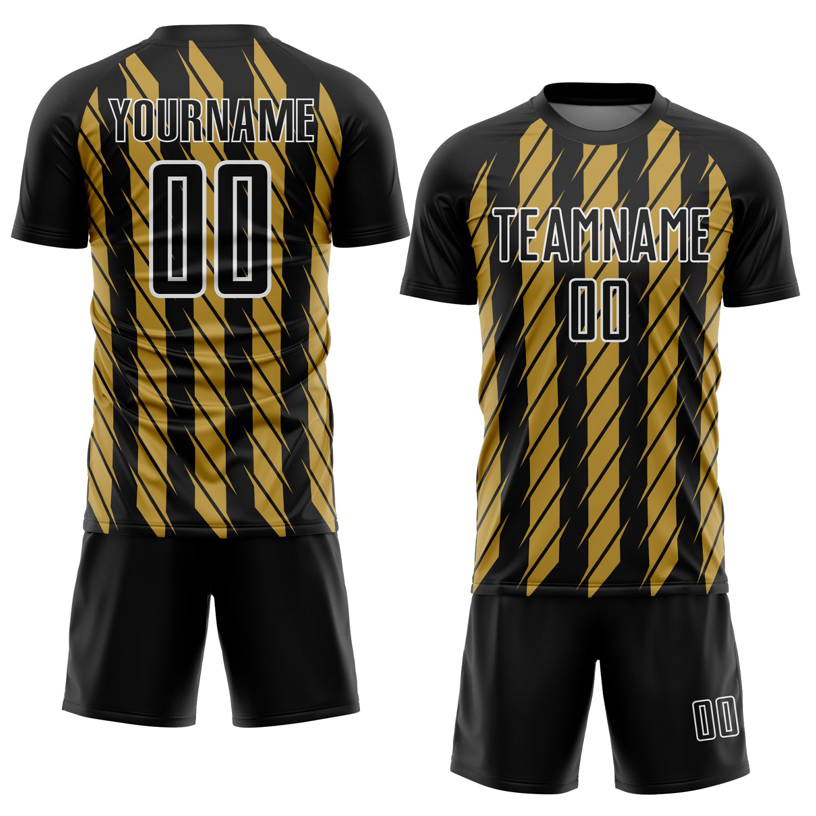 Custom Black Old Gold-White Stripe Line Sublimation Soccer Uniform Jersey