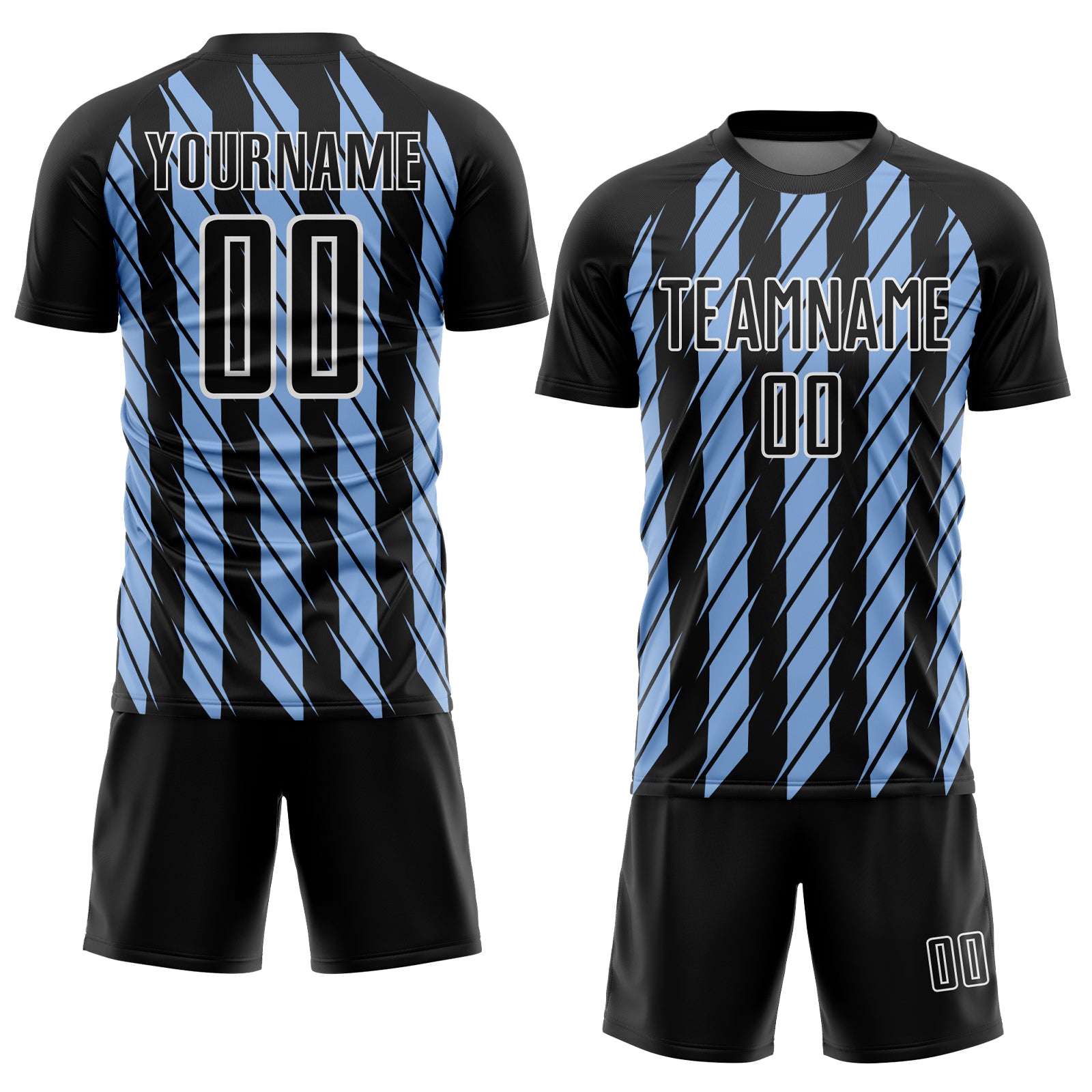 Custom Black Light Blue-White Stripe Line Sublimation Soccer Uniform Jersey