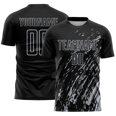 Custom Black Gray Splash Sublimation Soccer Uniform Jersey