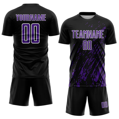 Custom Black Purple-White Splash Sublimation Soccer Uniform Jersey